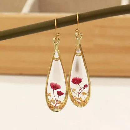 Natural Flower Drop Earrings Unique Epoxy Resin Real Flowers Earrings Elegant Pressed Flowers Earring Wholesale Custom Accessory