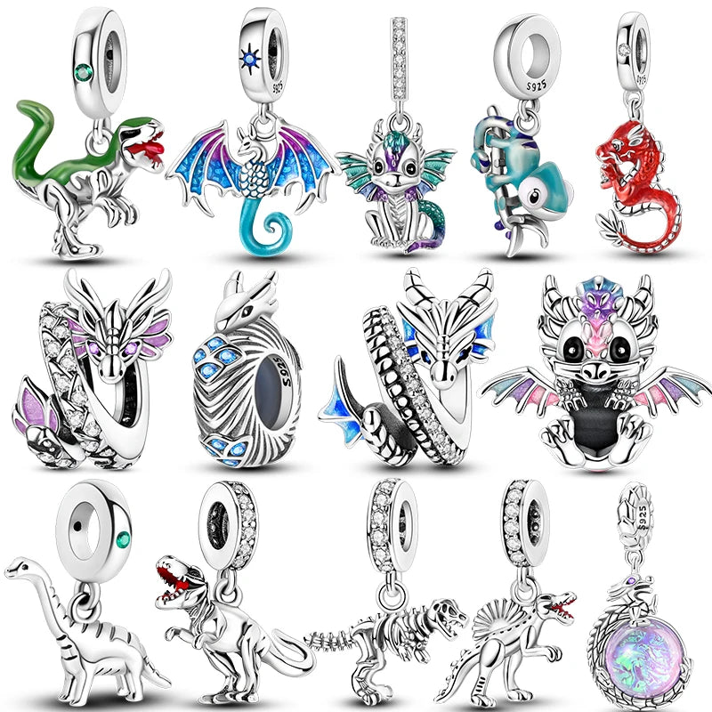 MULA 925 Sterling Silver Dinosaur Charms Pendant Beads Fit Original Pan Snake Chain Bracelet DIY For Women Jewelry Gift