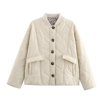 HH Female Autumn Casual Quilting Cotton Jacket Long Sleeve Single Breasted Solid With Pockets Winter Vintage Loose Warm Coat