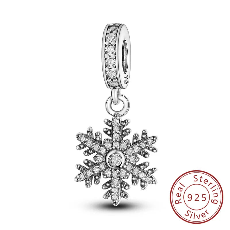 Original 925 Sterling Silver Charms Beads Winter Snowflake Snowman Igloo Penguin Pendant Fit Bracelet Charms Women Jewelry Gift