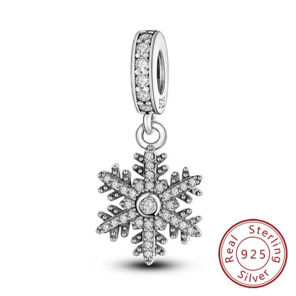Original 925 Sterling Silver Charms Beads Winter Snowflake Snowman Igloo Penguin Pendant Fit Bracelet Charms Women Jewelry Gift