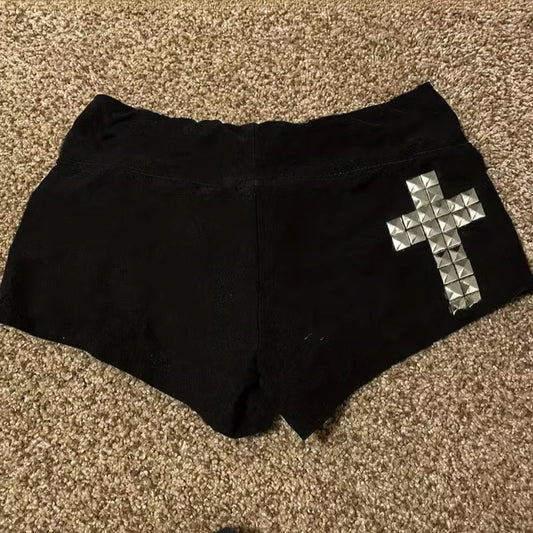 Women Y2K Summer Streetwear Gyaru Vintage goth Graphic Acubi Shorts Button Low Rise Short Hot Pants 2000s Alt Clothes