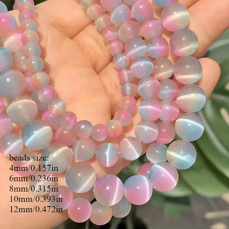 Wholesale 6/8/10mm Three Color Gradient Cat Eye Stone Loose Beads Spacer Beads for DIY Jewelry Bracelet Keychain Earring Making