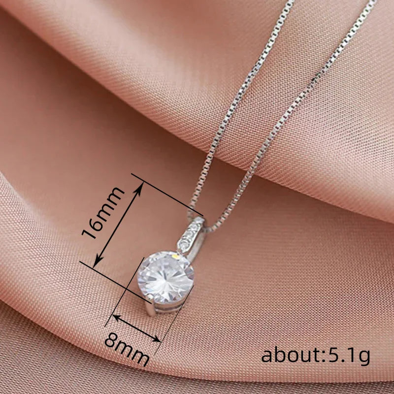 Huitan Eternity Pendant Necklace with Round Cubic Zirconia Simple and Elegant Women's Accessories for Wedding Classic Jewelry