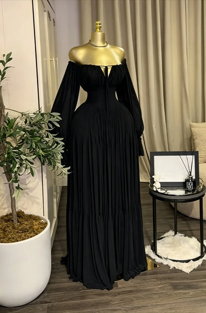 CM.YAYA 2026 Fall Winter Women Long Sleeve Slash Neck Long Maxi Dress Slim Evening Birthday Trendy Sexy Vacation Party Dresses