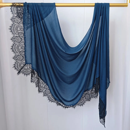 Ramadan Rayon Cotton Modal Hijab Scarf Lace L Edge Splicing Turban Breathable Shawl Cotton Plain Scarf Headscarf Women Hijabs