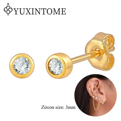 925 Sterling Silver Ear needles Crystal Zircon Small studs Earrings for Women gold-plated round Piercing Earrings New in 2022