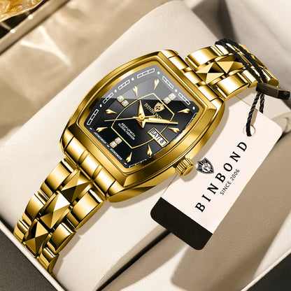 BINBOND Week Display Auto Date Precise Quartz Watches for Women Luxury Luminous Waterproof Durable Women's Watches Casual Reloj