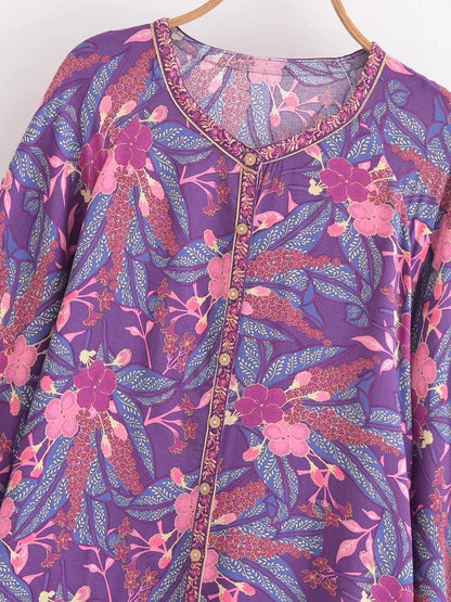 Hippie Vintage Chic Boho Shirt Women Floral Printed O-neck Blouse Shirts Flare Sleeve Female Elegant Bohemian Blusas