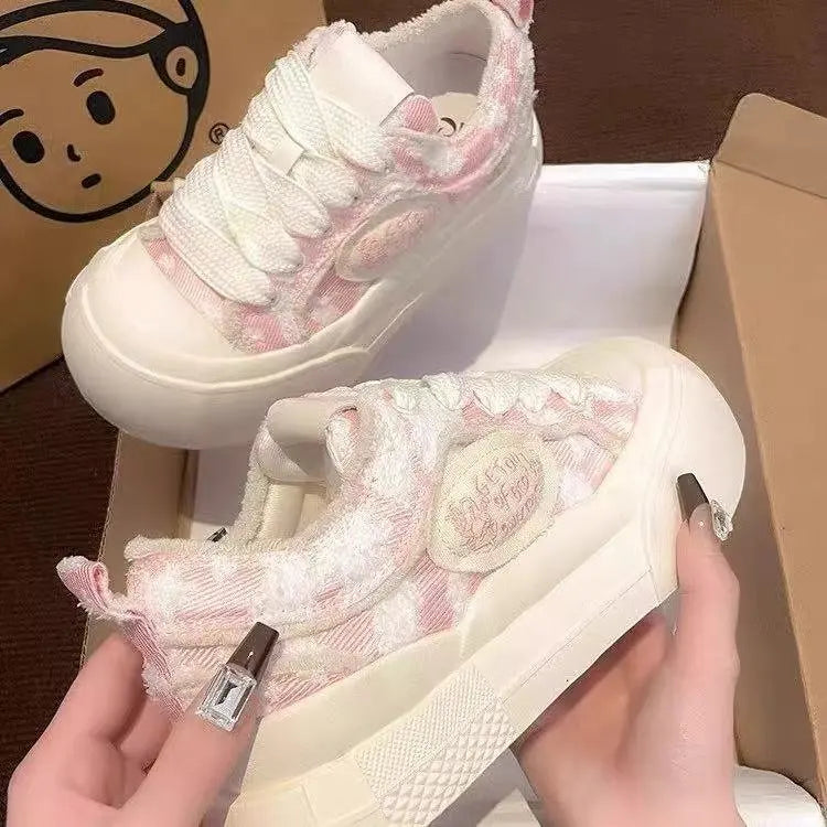 New Spring Women Breathable Sneakers Cute Pink Graffit Shoes Thick Heel Sneakers Casual Running Platform Y2K Lolita Sports Shoes