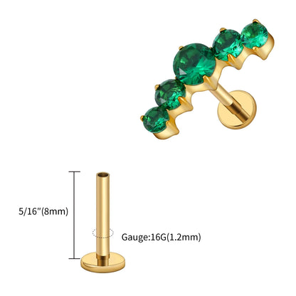 Right Grand ASTM F136 Titanium 16G CZ Cluster Flat Back Labret Stud Curved CZ Bar Climber Earring Helix Cartilage Stud Piercing