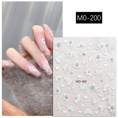 5D Embossed Nail Art Decals Elegant Petals Florals Daisy Flowers Leaves Adhesive Sliders Stickers For Manicure Tips Decoration