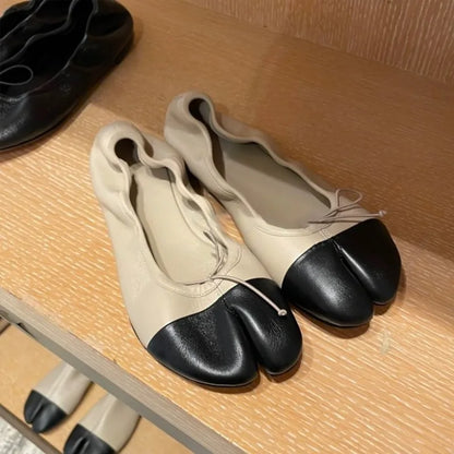 2026 New Elegant Split-Toe Tabi Flats Women's Premium Soft Leather Bow Knot Soft Sole Ballet Shoes Versatile Daily & Date Shoes