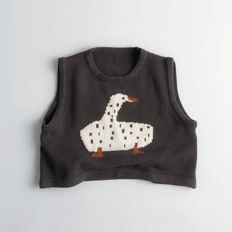 New Children Sleeveless Sweater Cartoon Animals Toddler Kids Cotton Vest Coat Boys Knit Waistcoat Girls Clothes Casual Outerwear