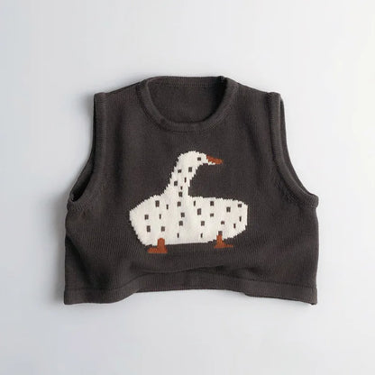 New Children Sleeveless Sweater Cartoon Animals Toddler Kids Cotton Vest Coat Boys Knit Waistcoat Girls Clothes Casual Outerwear