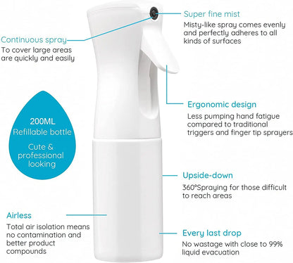 200ml High Pressure Hairdressing Spray Bottle Barber Salon Refillable Continuous Mist Atomizer for Water and Styling