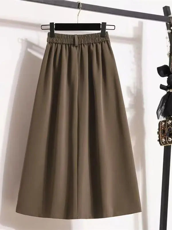 Draped Suit Style Midi Skirt A-Line Silhouette High Waist Korean Style plus Size Women's Clothing Summer Thinming Belly Covering