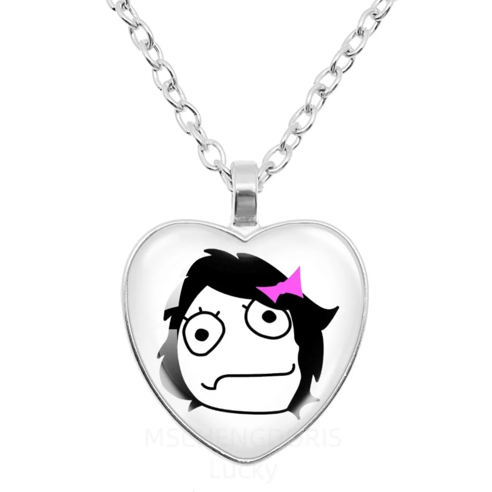 Rage Comic Necklace Derp Face Trollface Funny Meme Cartoon Glass Heart Shape Pendant Chain Necklace Charm Jewelry Collect Gift