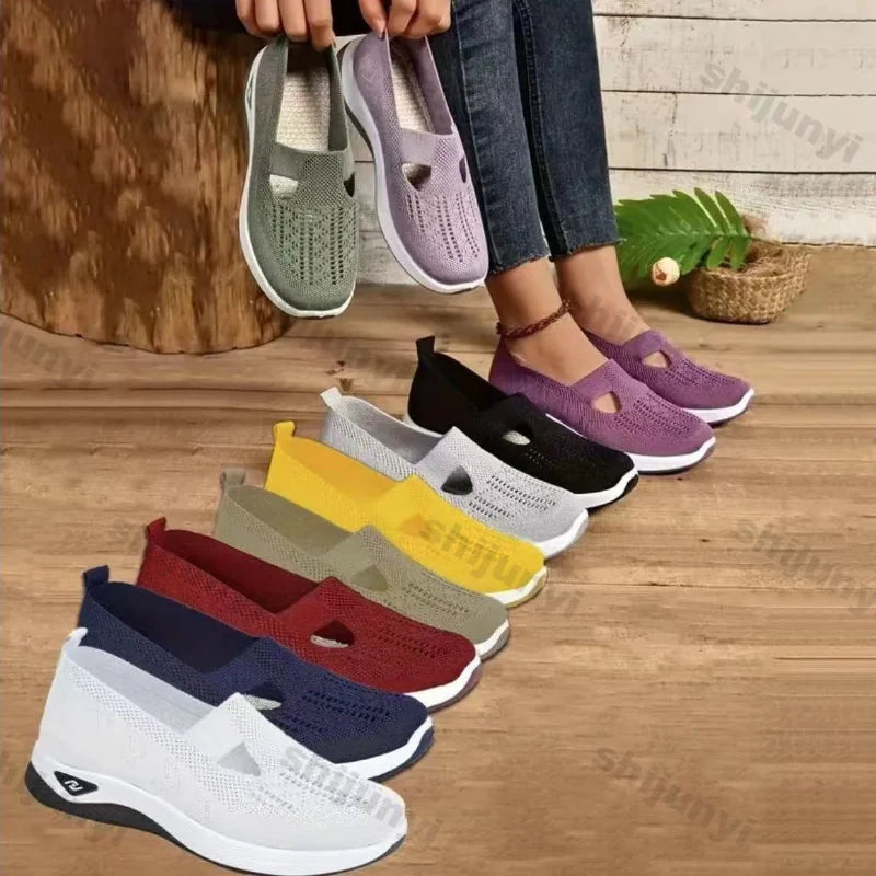 Spring Breathable Mesh Flats Shoes for Women Comfortable Slip on Casual Shoes Woman Lightweight Soft Bottom Loafers Plus Size 43