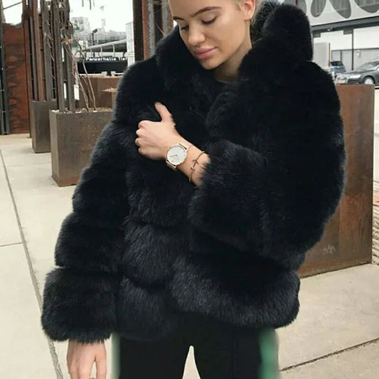 Women Winter Thick Warm Fake Fur Coat Female Fashion Faux Fur Fox Jackets Hooded Coats Outerwear casaco feminina frio