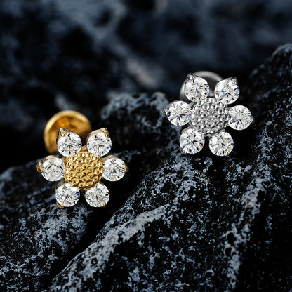 Right Grand ASTM F136 Titanium 16G Mini Sunflower Cartilage Earring Dainty Flower CZ Helix Conch Earlobe Piercing Labret Stud