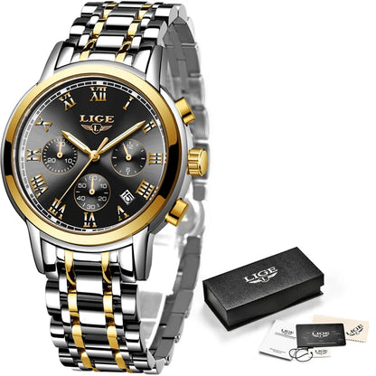 LIGE New Fashion Gold Women Watches Creative Steel Women's Bracelet Wrist Watches Ladies Waterproof Female Relogio Feminino+BOX