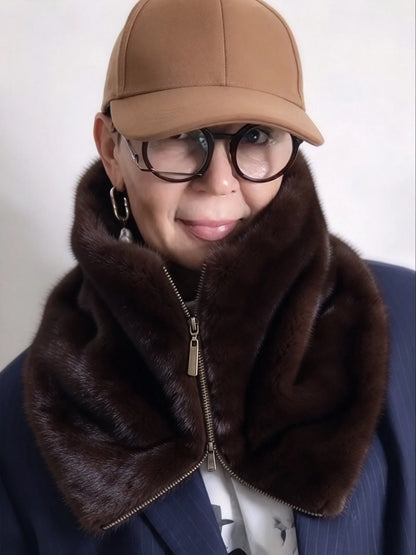 DFDG Women 2026 Faux Mink Fur Scarf Zipper Thick Warm Plush High Neck Wrap Winter Fashion Neck Warmer Accessory Neckerchief