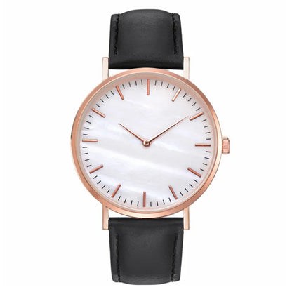 Elegant Pink Shell Dial Women's Watch Minimalist Quartz Ladies Wristwatch with Leather Strap Fashion Woman Watches Gift Reloj