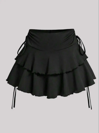 Plus Size Women's Ruffled Mini Skirt High Waist Tiered Layered Drawstring Casual Skirt