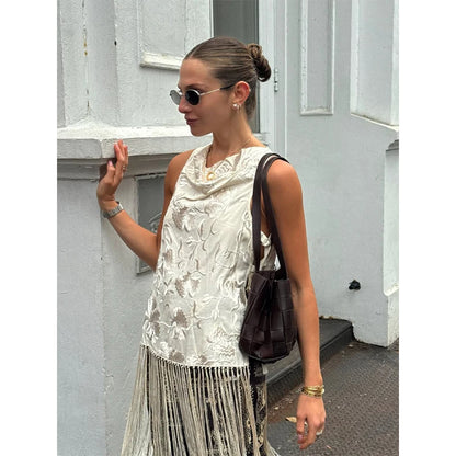 Vintage Embroidered Blouse Tie V Neck Cutout Patchwork Fringe Hem Puff Long Sleeve Tunic Cover Up Women's Relaxed Holiday Wear
