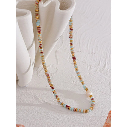 Yhpup Trendy Natural Stone Freshwater Pearl Collar Chain Necklace Stainless Steel Handmade Stylish Beads Jewelry Bijoux Gift