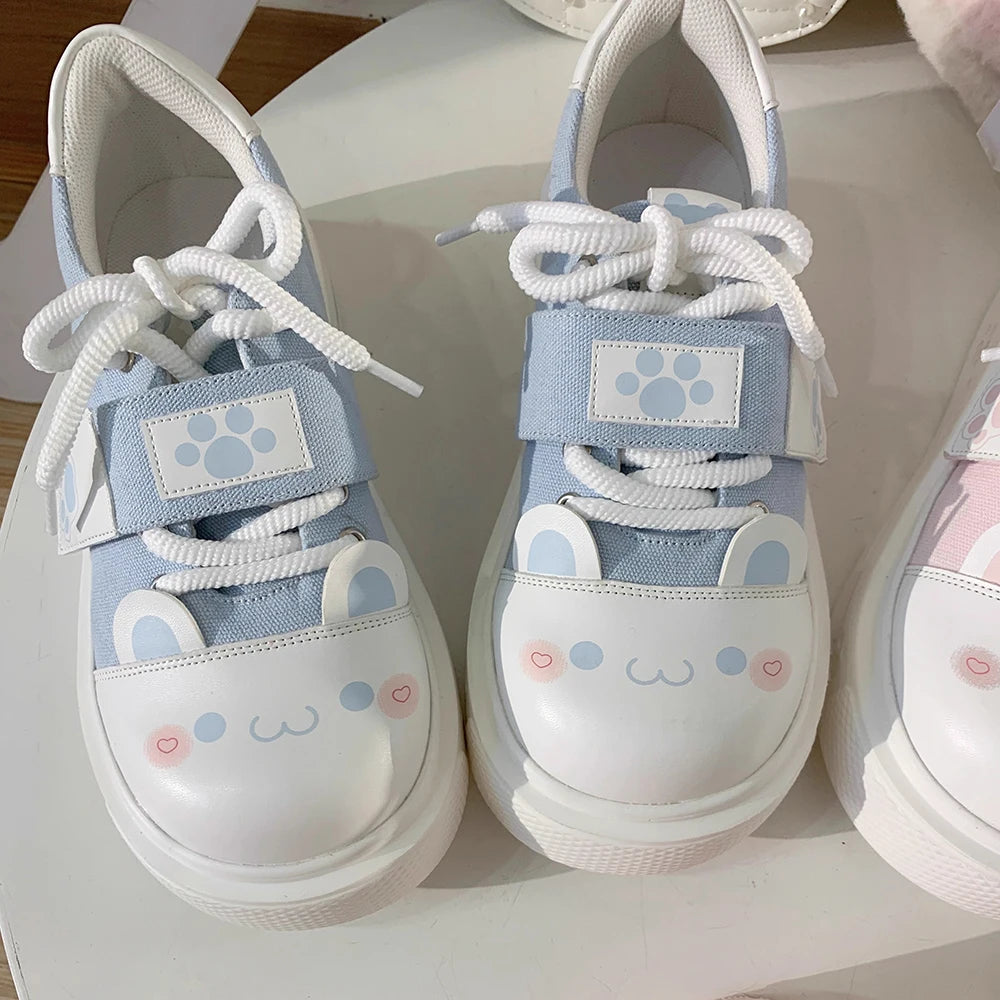 Lovely Girls Lolita Flat Platform,Young Women Students Sweet Cat Ears Elevator Canvas Shoes