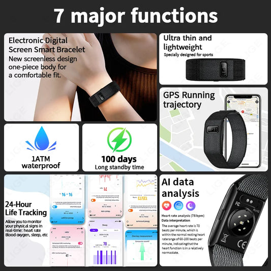 LIGE Fashion Smart Watch Sports Fitness Smart Bracelet Heart Rate Blood Oxygen Monitoring Waterproof 100 Days Standby Smartwatch