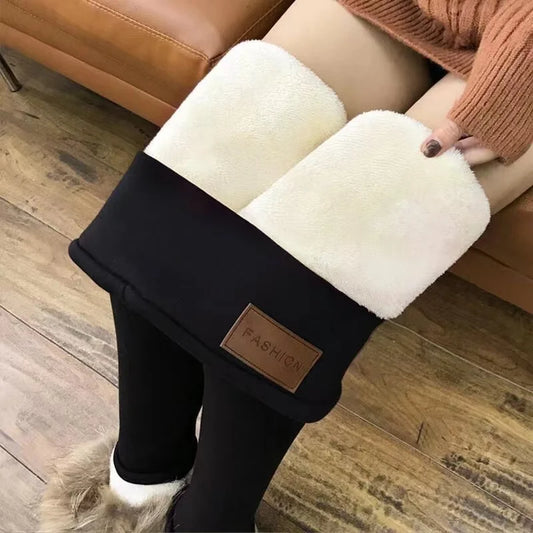 Winter Ultra Thick Imitation Lamb Cashmere Artificial Velvet Leggings Women Plush Thickened High Waisted Long Warm Pants