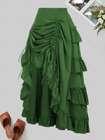 Solid Color Ruffled Skirt