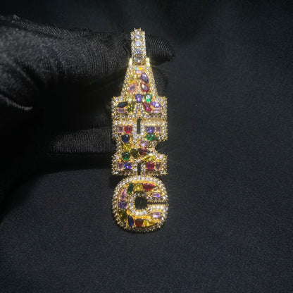 Uwin Custom Vertical Initial Letter Pendant Mixed Inlay Irregular Shape Cubic Zircon NamePlate Necklace Hiphop Jewelry