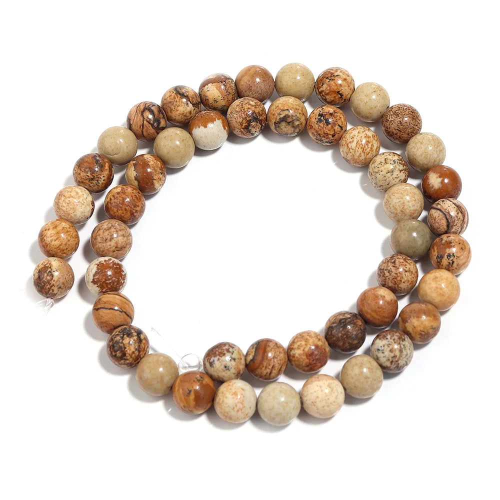 Natural Stone Picture Jasper Round Beads 15" Strand 6 8 10 MM Pick Size For Necklace Earring Bracelet Jewelry Making DIY Gifts