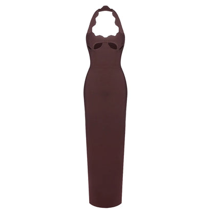 VC Black Halter Elegant Dress For Women 2025 New Summer Evening Party Celebrity Bodycon Long Dress Red Brown Prom Vestido