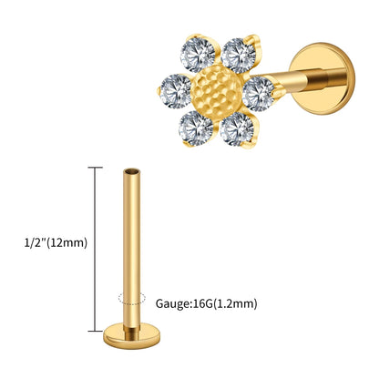 Right Grand ASTM F136 Titanium 16G Mini Sunflower Cartilage Earring Dainty Flower CZ Helix Conch Earlobe Piercing Labret Stud