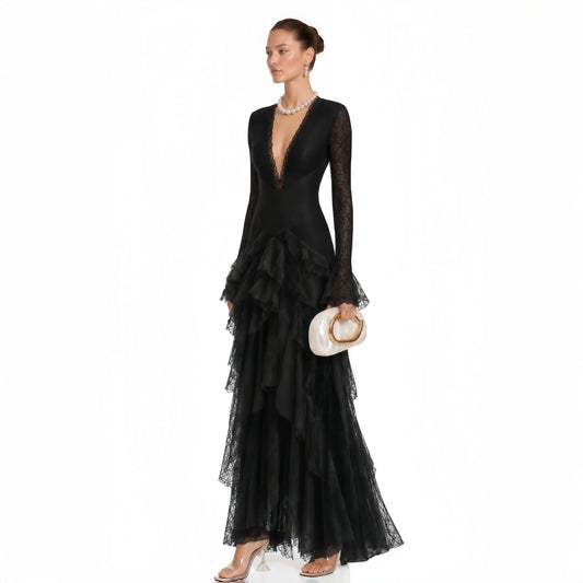 Women's V-Neck Tiered Long Dress