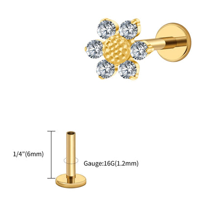 Right Grand ASTM F136 Titanium 16G Mini Sunflower Cartilage Earring Dainty Flower CZ Helix Conch Earlobe Piercing Labret Stud