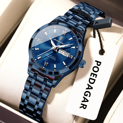 POEDAGAR Luxury Watch For Ladies Luminous Waterproof Stainless Steel Ladies Wristwatch Quartz Week Date Women Watches Female+Box