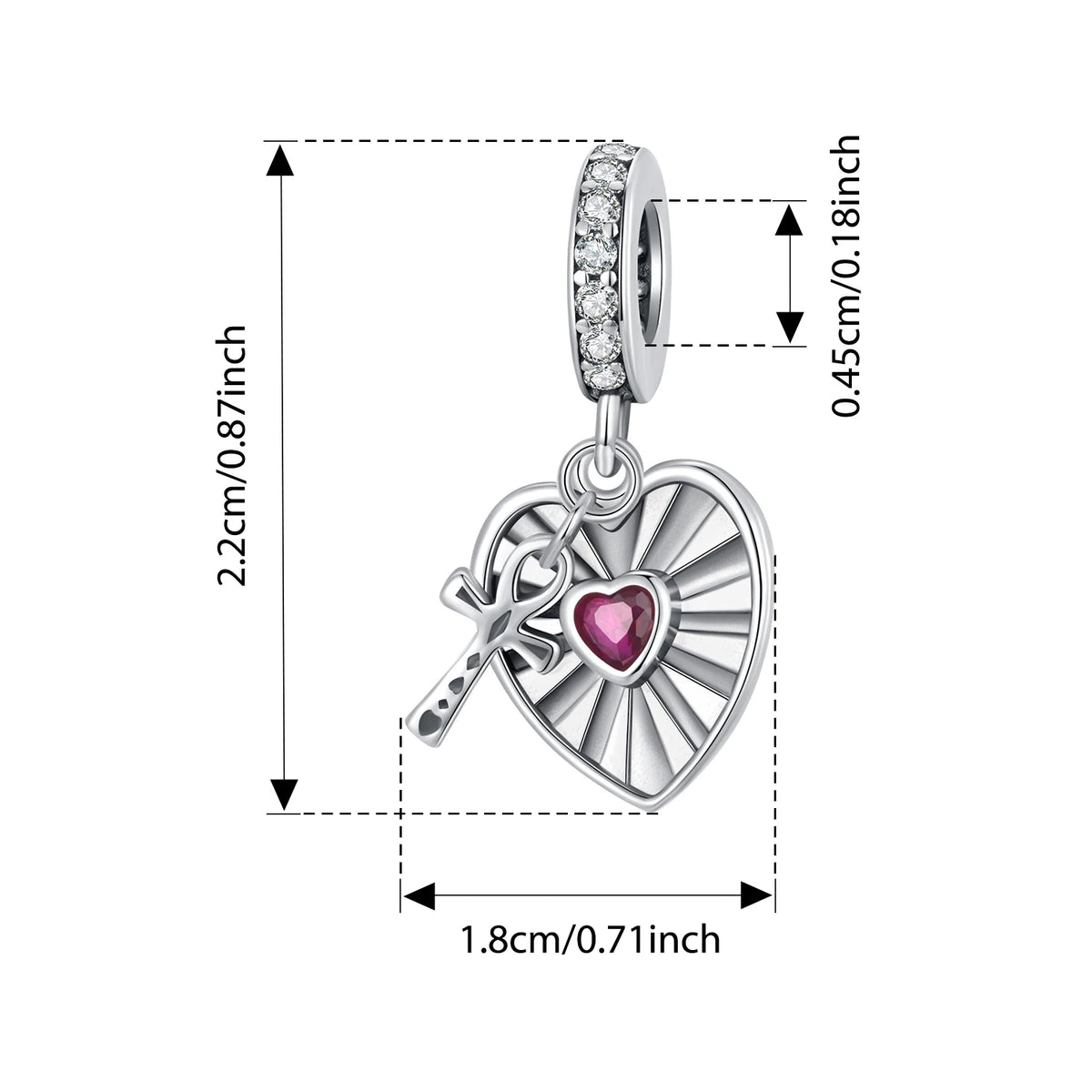 Bamoer 925 Sterling Silver Red Heart Skull Pendant Jesus Cross Beads for Women Bracelet Accessories DIY Religious Beliefs Gift