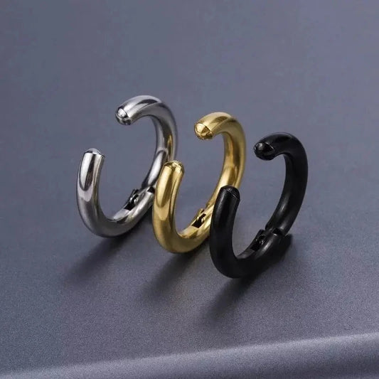 1 Pair Non-Piercing Fake Hoop Earrings For Women Men Classic Punk Stainless Steel Circle Hoops Clip Earring Without Hole Gifts ﻿