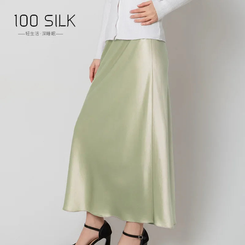 22mm Heavy Silk Skirt Spring and Summer 100% Mulberry Silk Glossy Long Hip Skirt Elastic High Waist Thin Fishtail Skirt