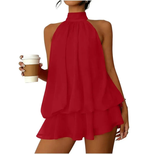 Women's Halter-Neck Ruffle Mini Dress