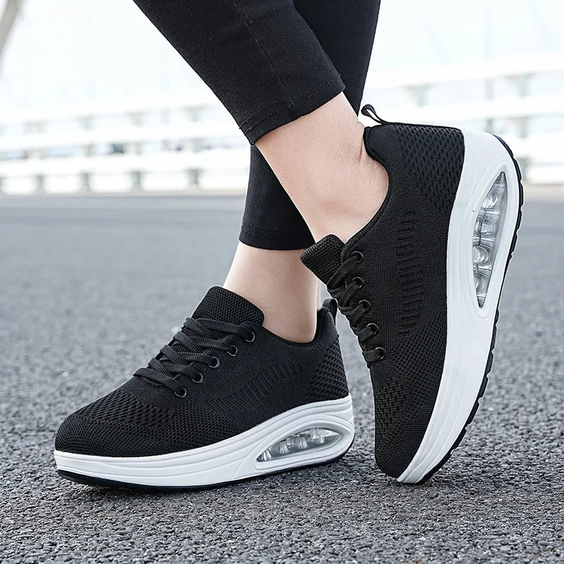 Summer Trend Shoes for Woman Thick Soled High-quality Outdoor Walking Vulcanized Shoes, Mesh Breathable Casual Platform Shoes