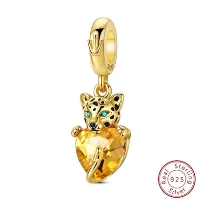 Hot Sales 925 Sterling Silver Golden Series Charms Leopard Little Bear Starfish Bow Bead Fit Original Bracelet DIY Women Jewelry