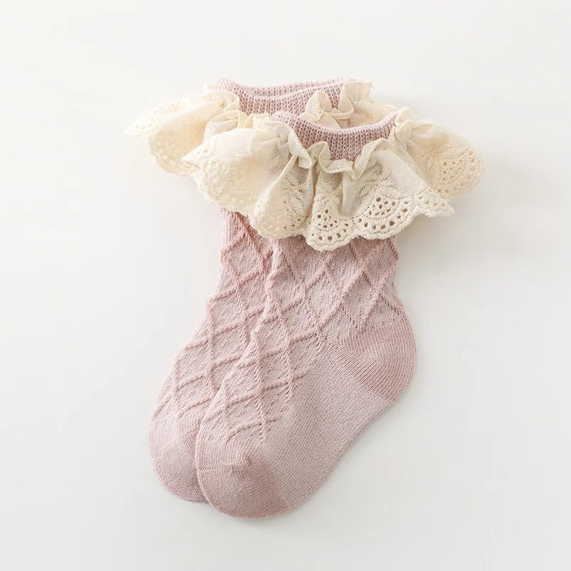 Korean Kids Soft Fashion Floral Princess Socks Baby Middle Tube Stockings Long Socks Infant Toddler Children Girls Casual Socks