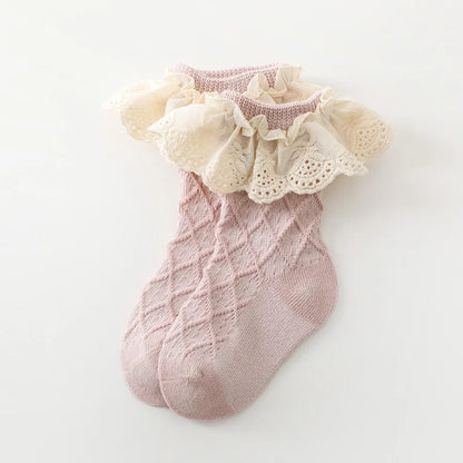 Korean Kids Soft Fashion Floral Princess Socks Baby Middle Tube Stockings Long Socks Infant Toddler Children Girls Casual Socks
